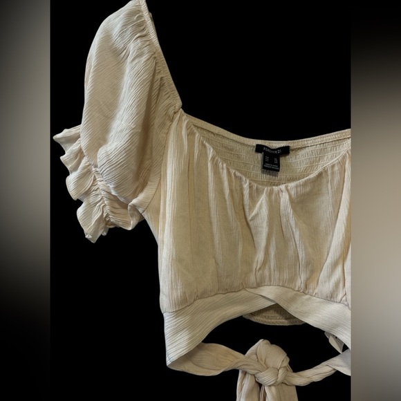 Forever 21 Cream Puff Sleeve Crop Top - Picture 2 of 5